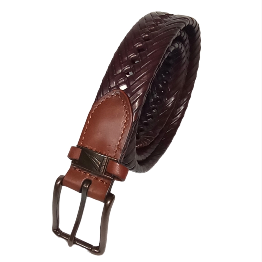 Náutica Bondad Leather Brass Buckle Brown Men's Belt Size 34
